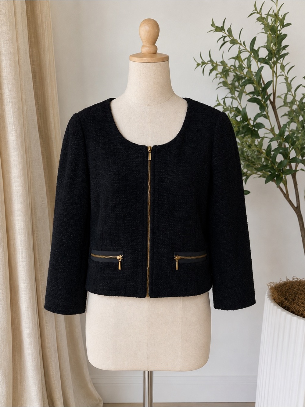 Cache cache Women's Black Zip-Front Tweed Jacket size S